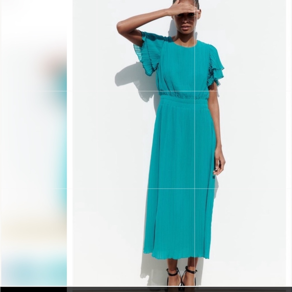 Zara Teal Pleated Midi Dress